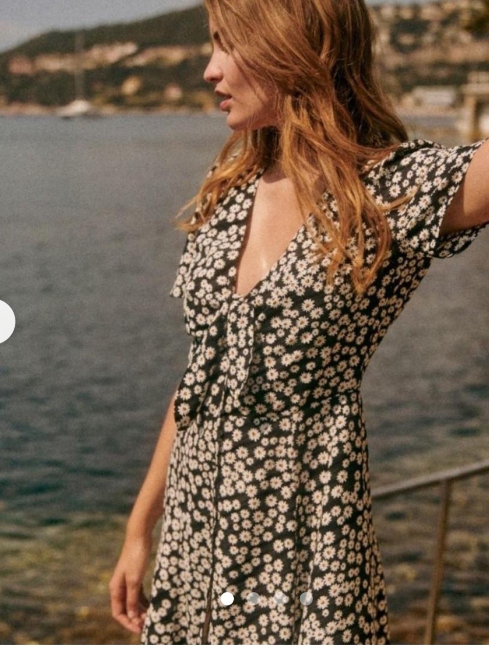 Sezane Norabel Black Dress with White Floral Print